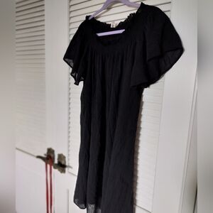 Ann Taylor Loft Beach Size Large Sheer Black Beach Coverup/Dress 100% Cotton